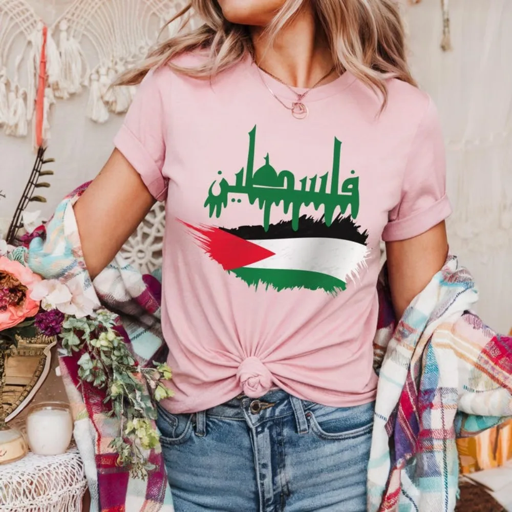 

Рубашка Палестины, футболка с арабской каллиграфией, флаг Палестины, топы с кистью, футболка с политическим протестом для мужчин и женщин, хлопковая футболка для повседневной жизни