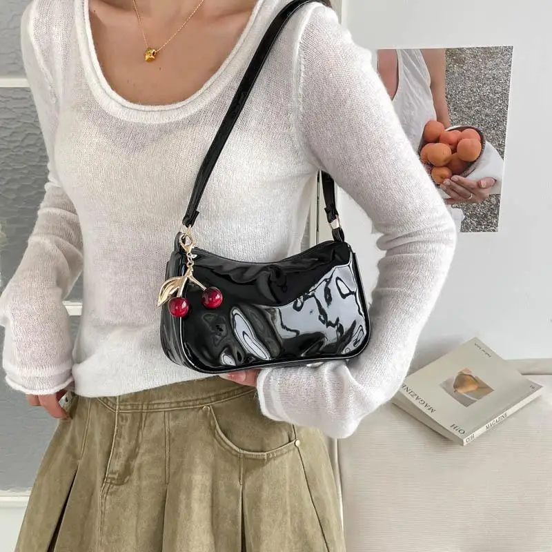 Elegant Women's PU Leather Shoulder Bag with Cherry Pendant for Everyday Casual and Work Use