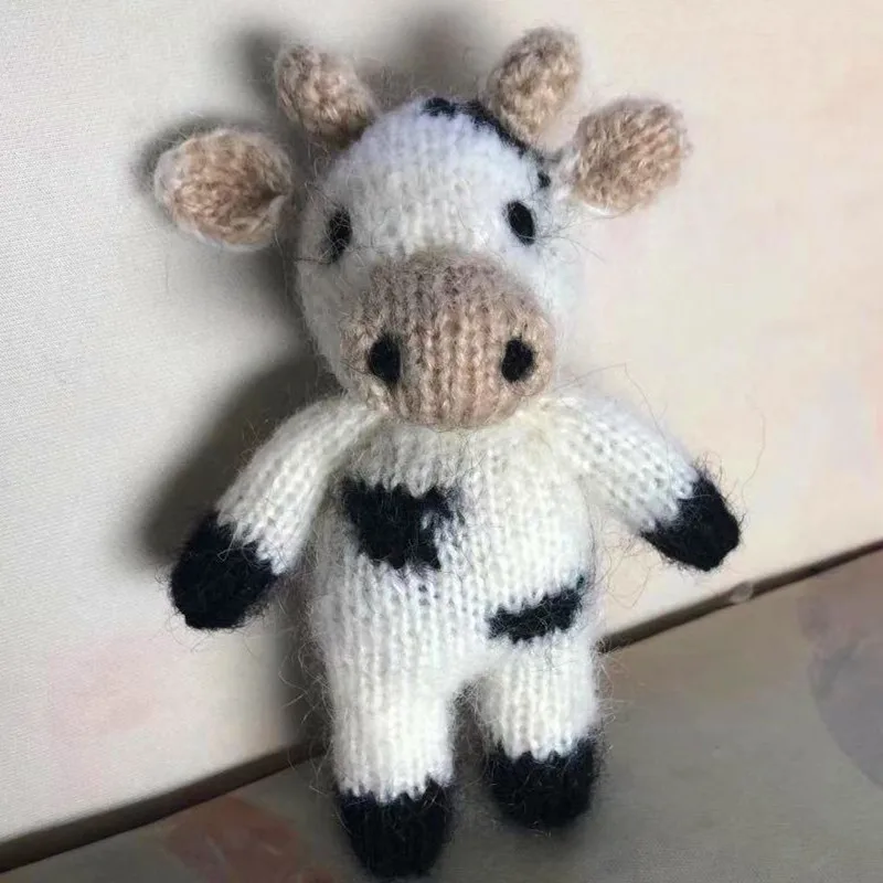 

Handmade Crochet Cow Toy Knit Animal Doll Newborn Photography Props Teddy Bear Filler Mohair Toy Baby Gift