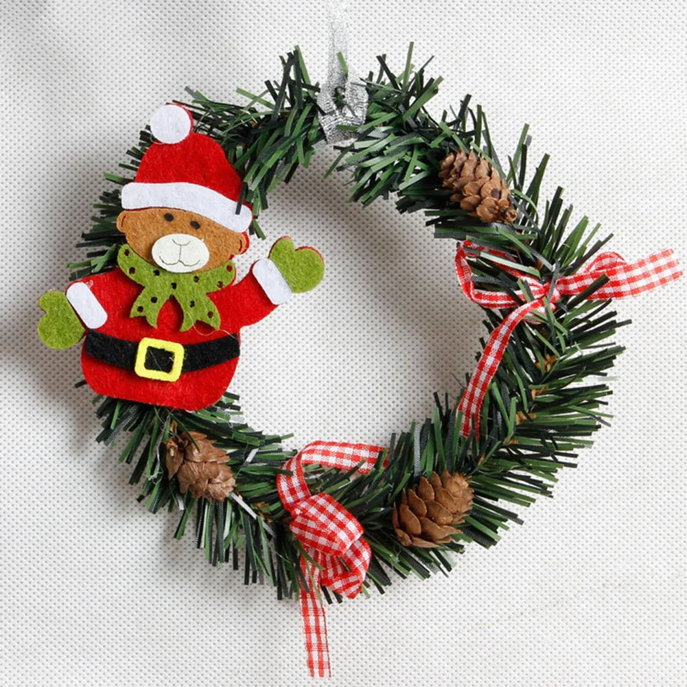 Small Garland Christmas Wreath 15*15*7cm 1pc Decoration Hanging Non-woven PVC Pendant Snowman Santa Claus Classrooms