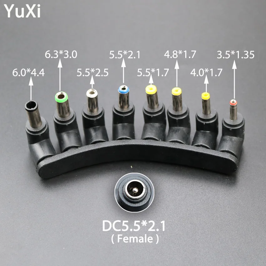 YuXi 8pcs DC 5.5X 2.1 MM female jack plug to 6.3 6.0 5.5 4.8 4.0 3.5mm 2.5 2.1 1.7 1.35mm Male Tips power adaptor Connector