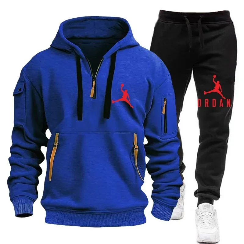 2024 NEW Autumn and Winter men's fashion zipper hoodie + jogging pants two-piece leisure fitness high quality sportswear suit