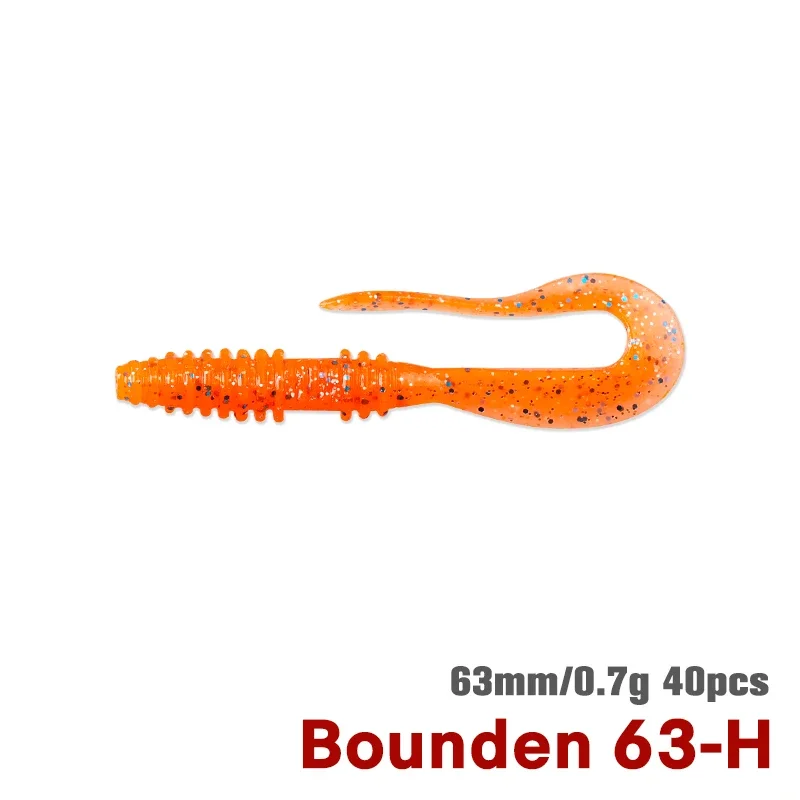 TSURINOYA Mad Wag Gekrulde Staart Zachte Vissen Lokken 63mm 0.7g 40 stks Slanke Worm Voeg Geur Zout Zacht Aas River Lake Vissen Bass Lokken