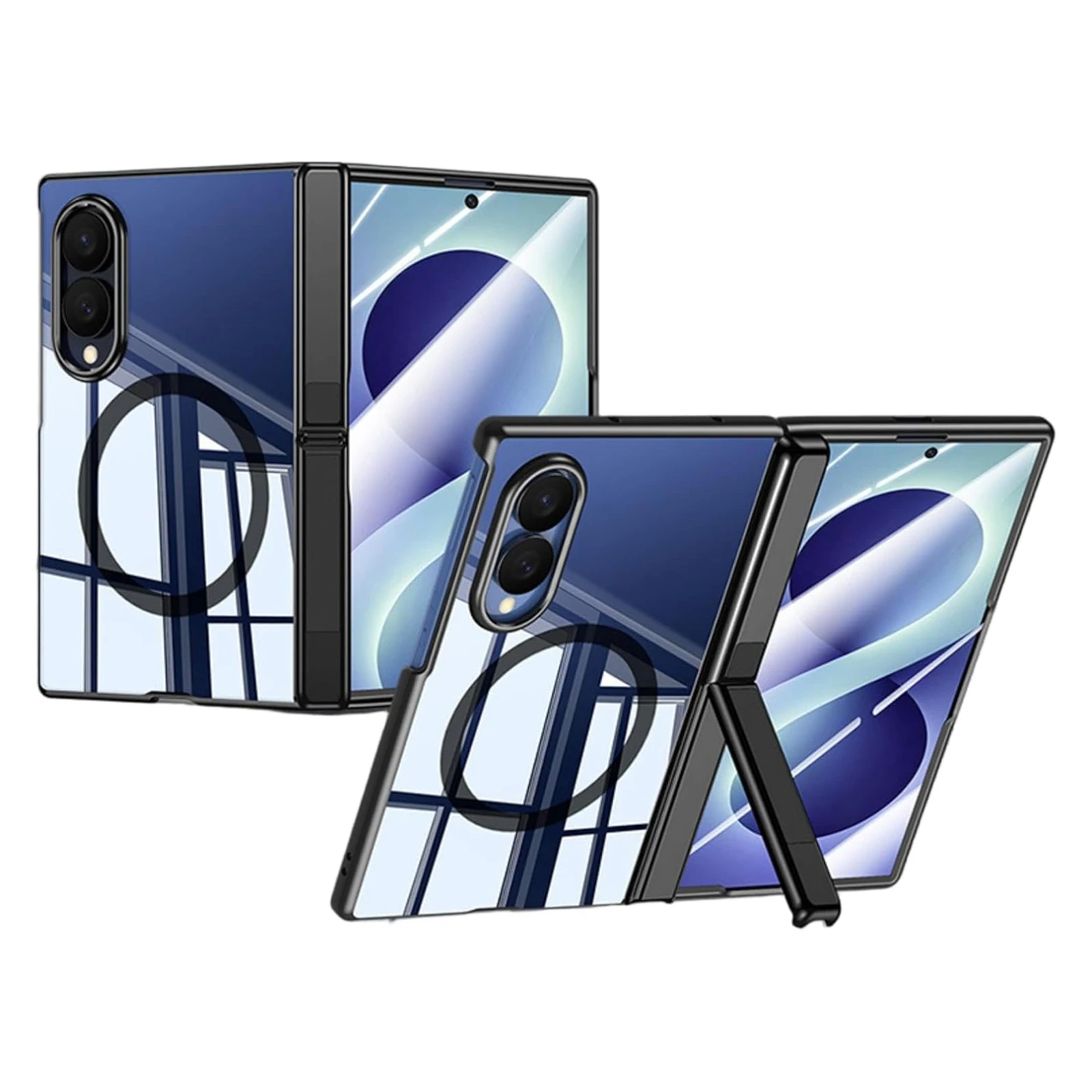 Case for Samsung Galaxy Z Fold 8/Ultra, Hinge Kickstand, Magnetic Ring, Lens Protection, Outer Screen Guard, Electroplated Slim