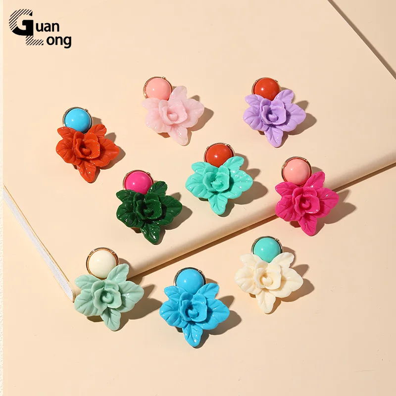 GuanLong Korean Big Flower Drop Earrings For Women 2023 Trending Long Resin Dangle Earring Grils Colorful Vintage Retro Jewelry