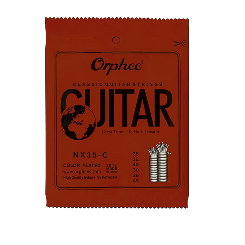 Orphee-NX35-C Full Set Preto Nylon cordas de guitarra clássica, tensão dura, 0,028 "a 0,045", 6pcs