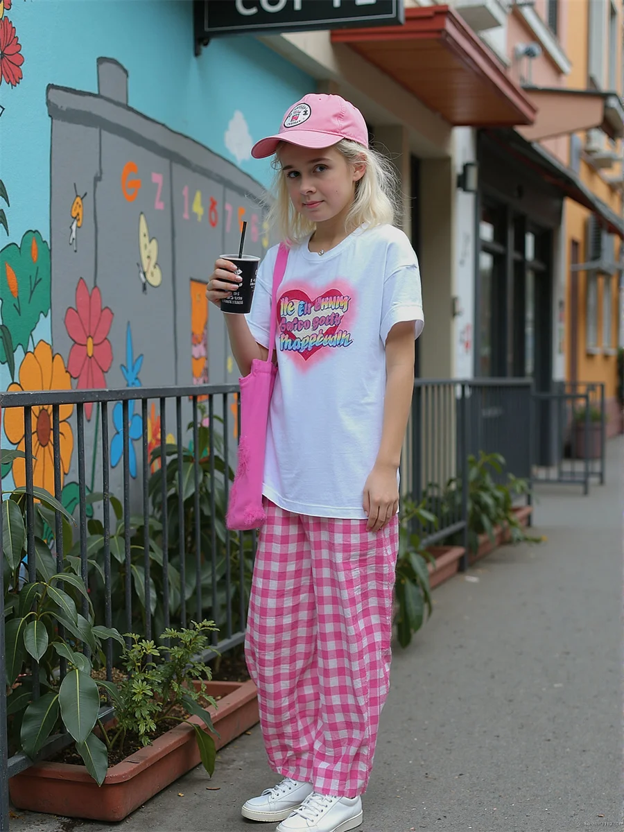 Calças casuais mulher azul rosa xadrez fino ajuste silhueta forma design confortável material macio tecido elástico uso diário básico