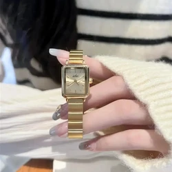 New Golden Metal Square Quartz Watch for Girls Retro Simple Luxury Small Dial Watches Multiple Types Female Student Wristwatch