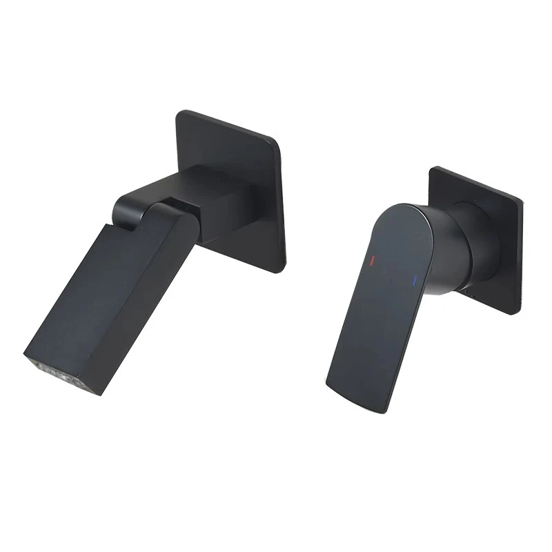 

All-copper wall-type concealed basin, hot and cold faucet, white embedded hot melt integrated swing outlet nozzle