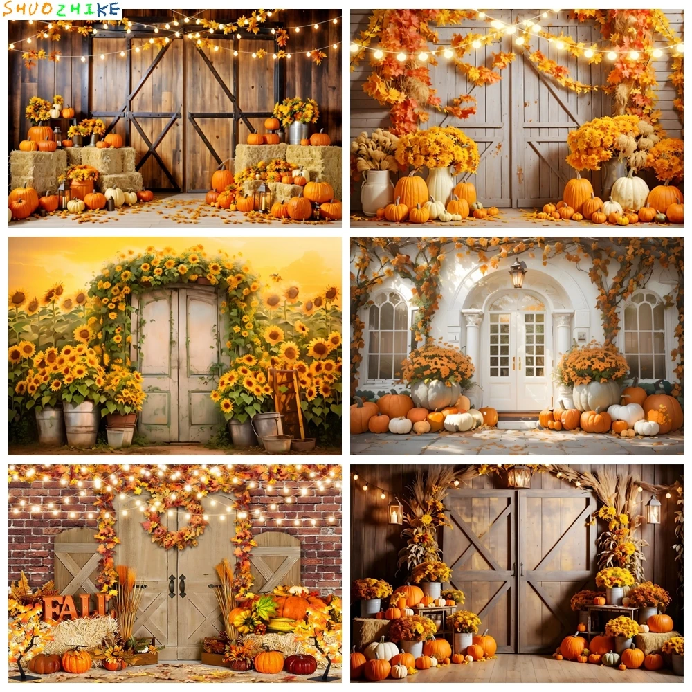 

Autumn Thanksgiving Backdrop Photography Pumpkin Fall Harvest Background Baby Shower Birthday Party Decor Studio Photo Props