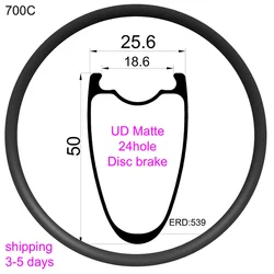 ！Quick Send 3 - 5 Days  Road Bicycle Carbon Rim Disc Brake Symmetry 50mm 24 holes 700C Bike Tubeless Rims