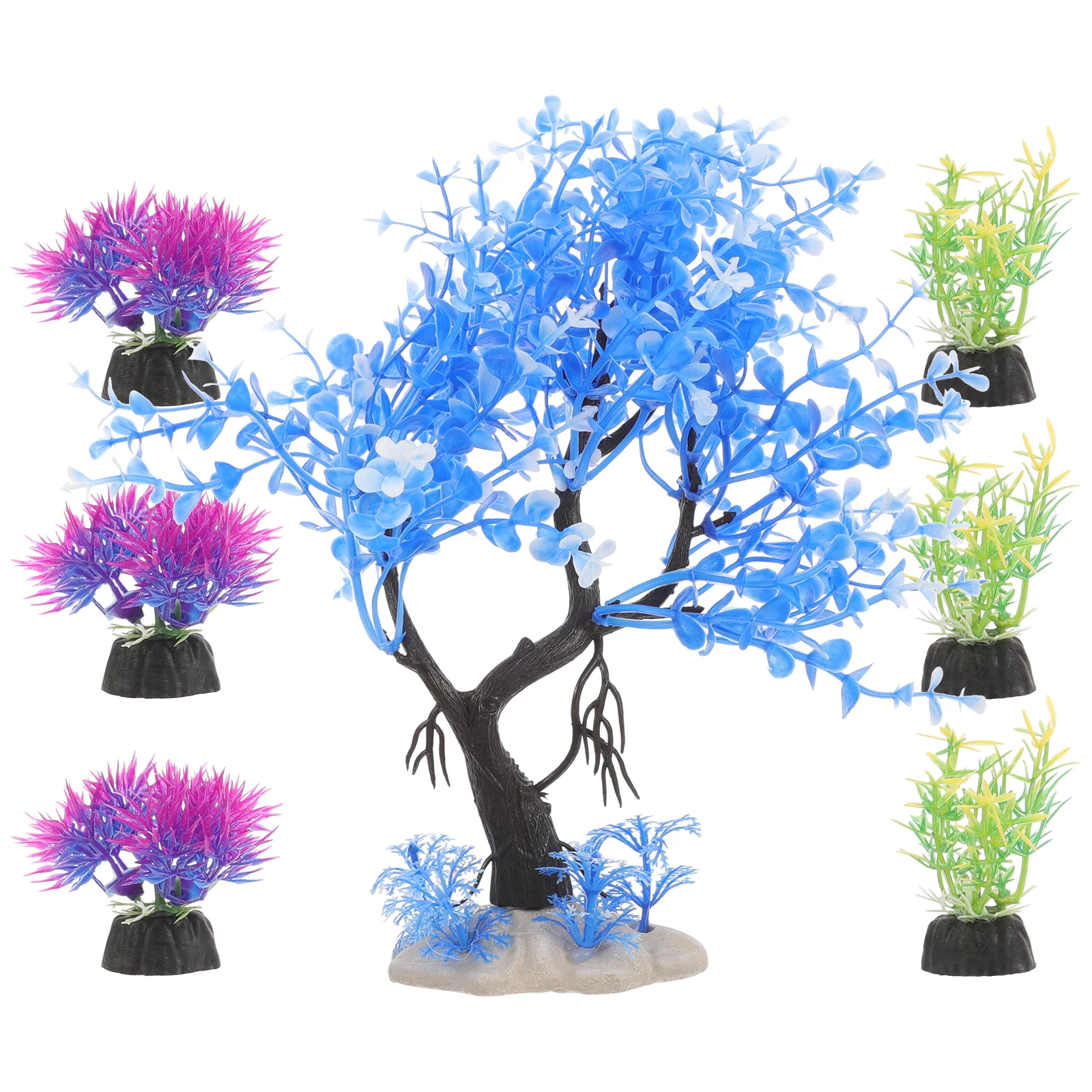 

7 Pieces Water Plants for Fish Tank Decor Blue Fish Decor For Tank White Tree Large Tall Plastic Aquarium Accessories