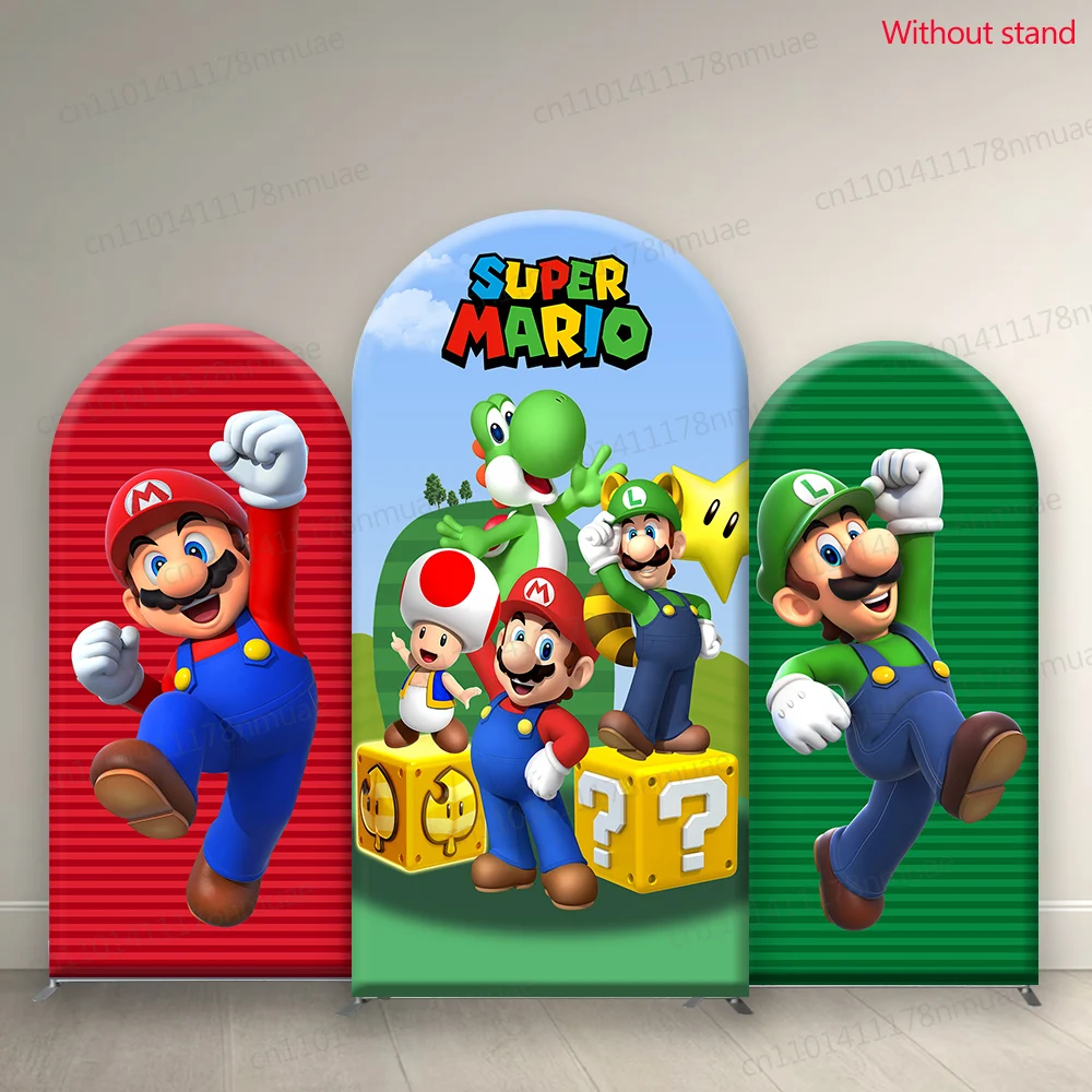 

Super Mario Pattern Arch Photo Backdrop Kid Birthday Baby Shower Background Personalized Size Photography Backdrop