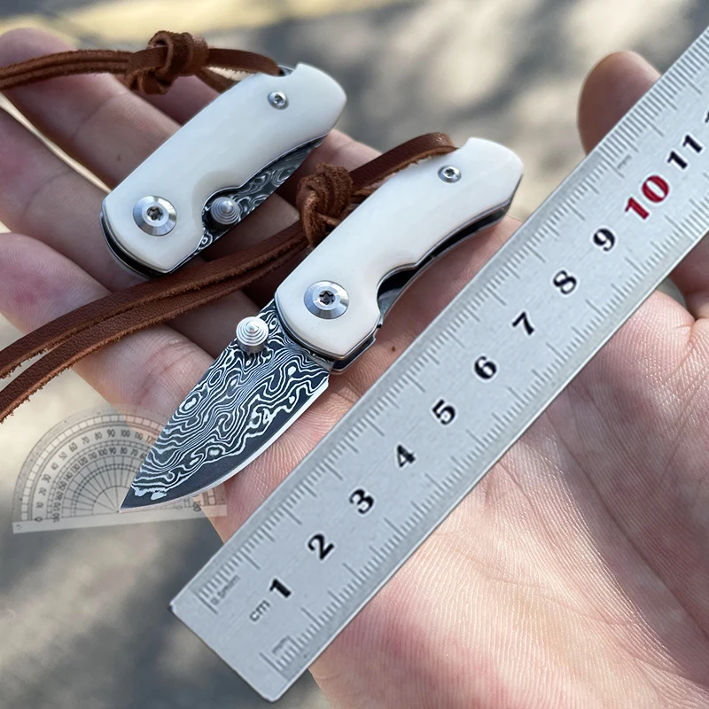 

NEW YA-01 Damascus Blade MINI Folding Knife Cow Bone Handle Multi EDC Express Box Knife Outdoor Survival Camping Tool Handicraft