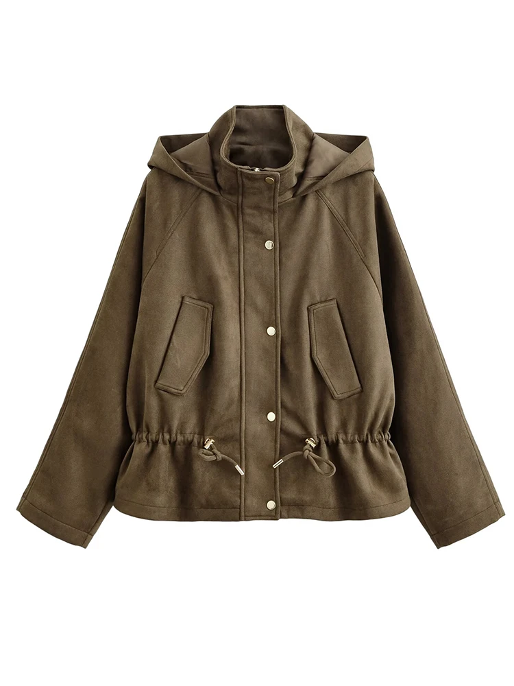 

Women's Jackets 2025 Autumn Winter New Fashion Long Sleeves Double-Breasted Hooded Jacket Female High Street Elegant New Coats