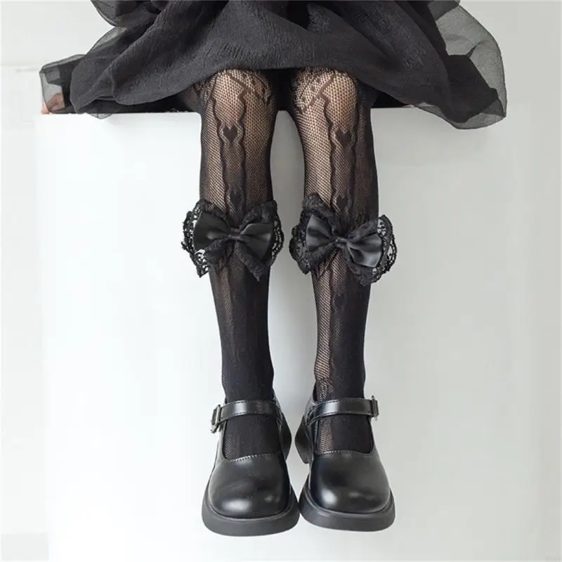 R66D الفتيات طماق جميلة مع Bowknot شبكة النسيج مرونة عالية الجوارب ارتداء اليومي طماق للصغار أنيقة