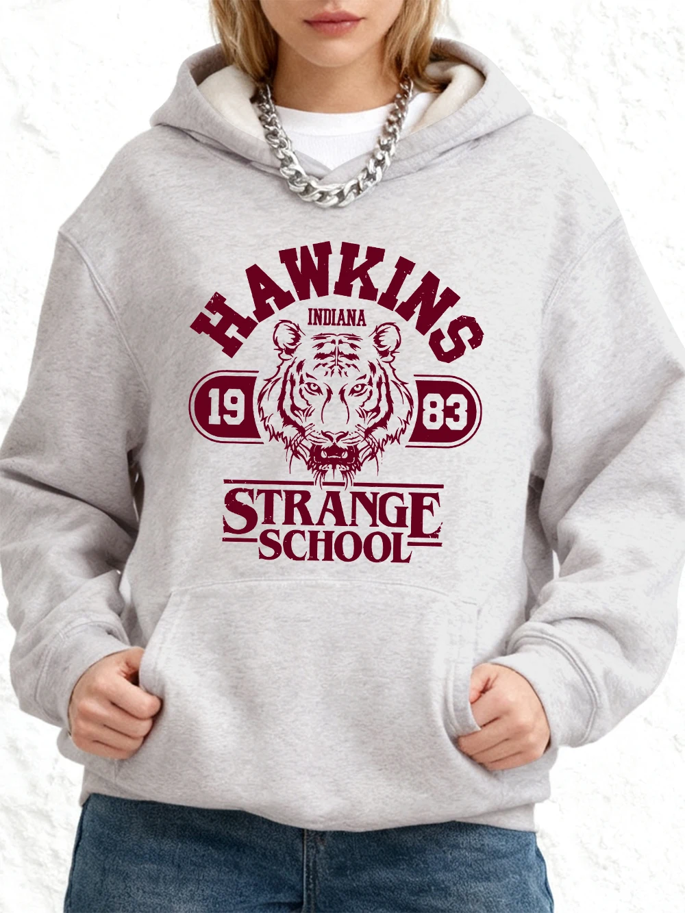 

Толстовки с принтами Hawkins Strange School, хлопковые женские свободные пуловеры с карманами, зимние флисовые теплые толстовки, женская одежда для бега