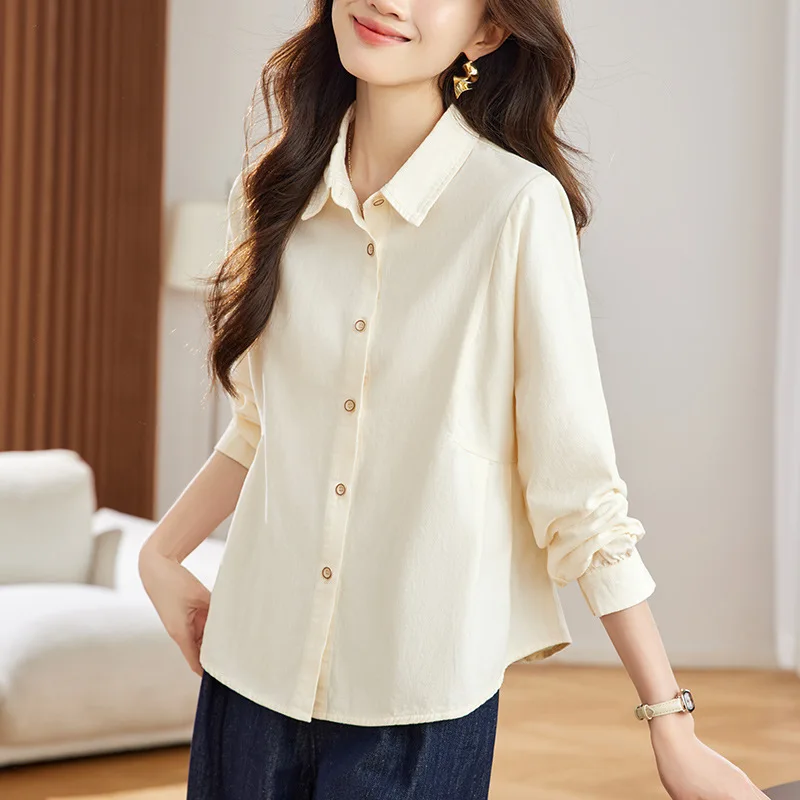 

Commuter Sle Long Sve Women's irt Fce Treaent Elastic Design Spring Faion New Arrival Layering Top Fem