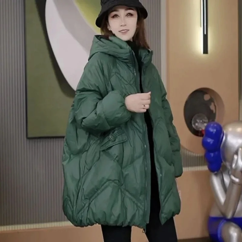 Doudoune femme 2026 nouveau duvet de canard blanc léger version coréenne ample hiver mi-longue chaud manteau à capuche femme Parker