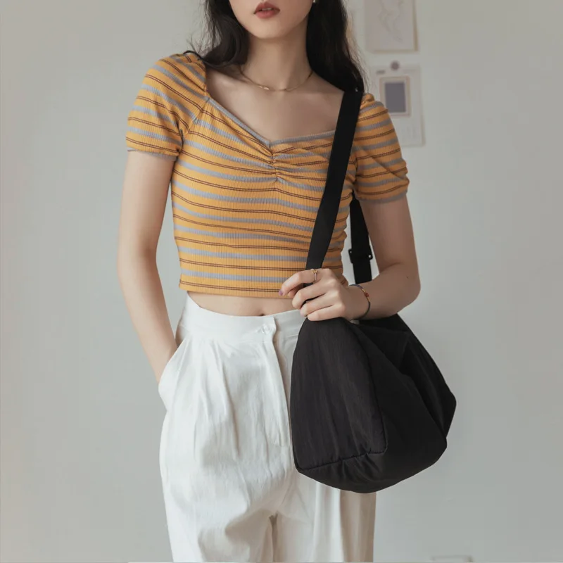 Soft Nylon Cloth Shoulder Crossbody Bags for Women Pleated Large Capacity Girls Book Handbags Casual Female Travel Messenger Bag