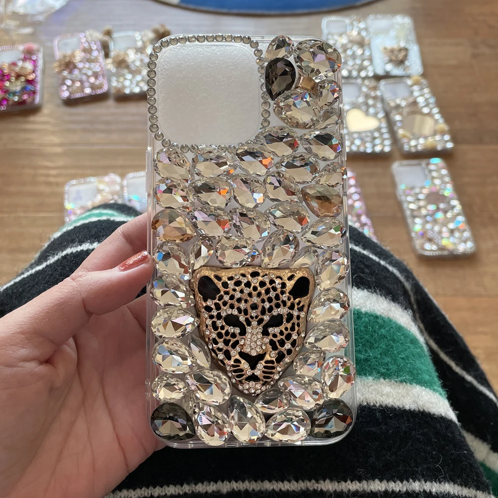 

Gold Leopard Case for iPhone 15 14 11 12 13 16 Pro Max XS 7 8 Plus SE 2022 Luxury Diamond Cover Bling for Cool Girls Women