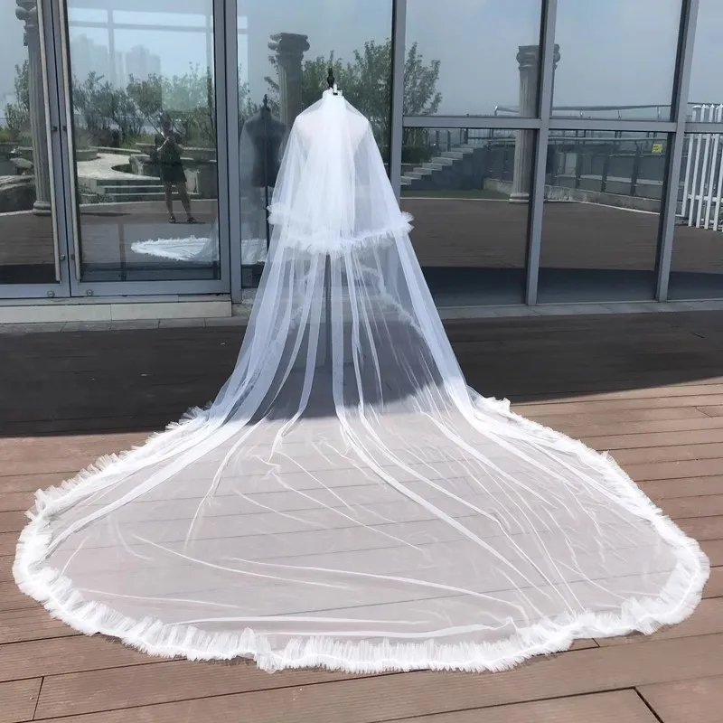 

Mingli Tengda Veu De Noiva Two Layers 4 M Long Wedding Veil Velos De Novia Bridal Veils 3 M Wide Flower Edge Women Accessories