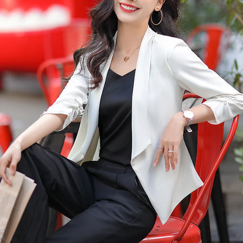 Spring Summer New Solid Color Blazers Women High Street Casual Loose Cardigan Korean Style Elegant Office Simple All-match Coat