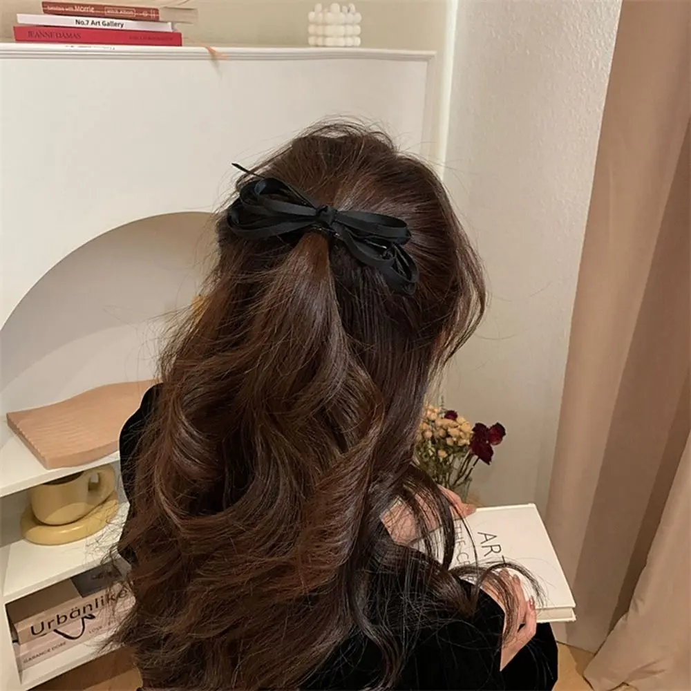 Creative y2k Hair Clip Spring Clip Cloth Girl Hair Rope Female Hair Accessories Korean Style Headwear Balletcore Bow Hairpin