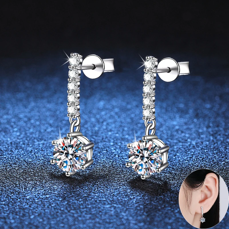 

Apaison 6.5 mm D Color Moissanite Drop Earrings For Women Fine Jewelry 100% 925 Sterling Silver Earrings Female Gifts Wholesale