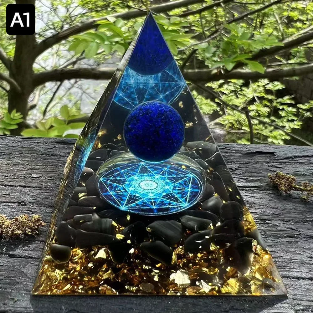 6cm Energy Pyramid Orgonite - Reiki Healing with Natural Amethyst Ball, Chakra Tool, Resin Stones, Ideal for Home Decoration