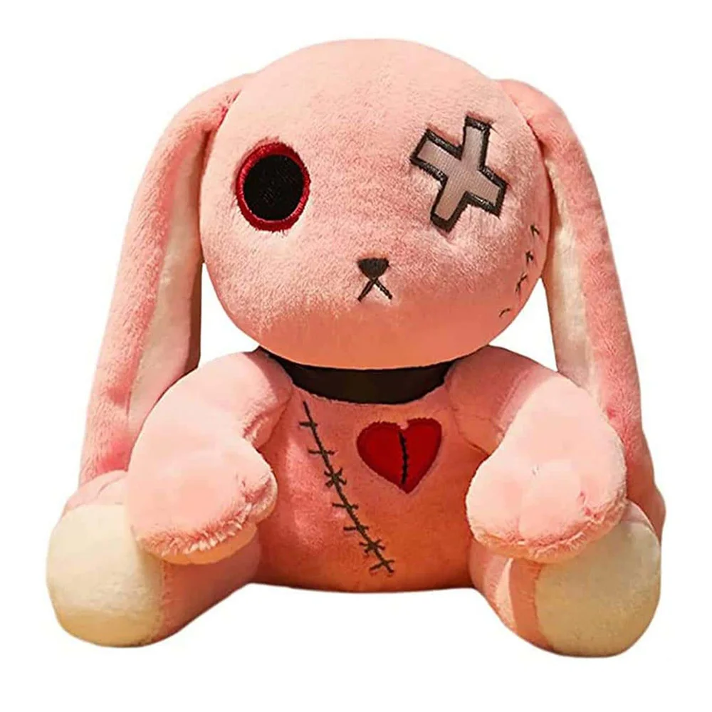 23cm Spooky Gothic Bunny Plush Toy Creepy Rabbit Plushie Stuffed Animal Toys Cute Horror Doll for Birthday Gift Halloween Decor