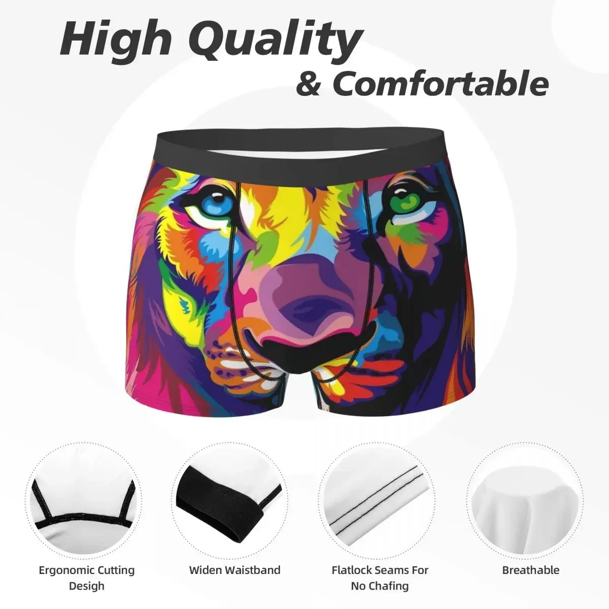 Boxer Unterhose Shorts Banksy Regenbogen Löwe Höschen Männer atmungsaktive Unterwäsche für Homme Mann Freund Geschenk