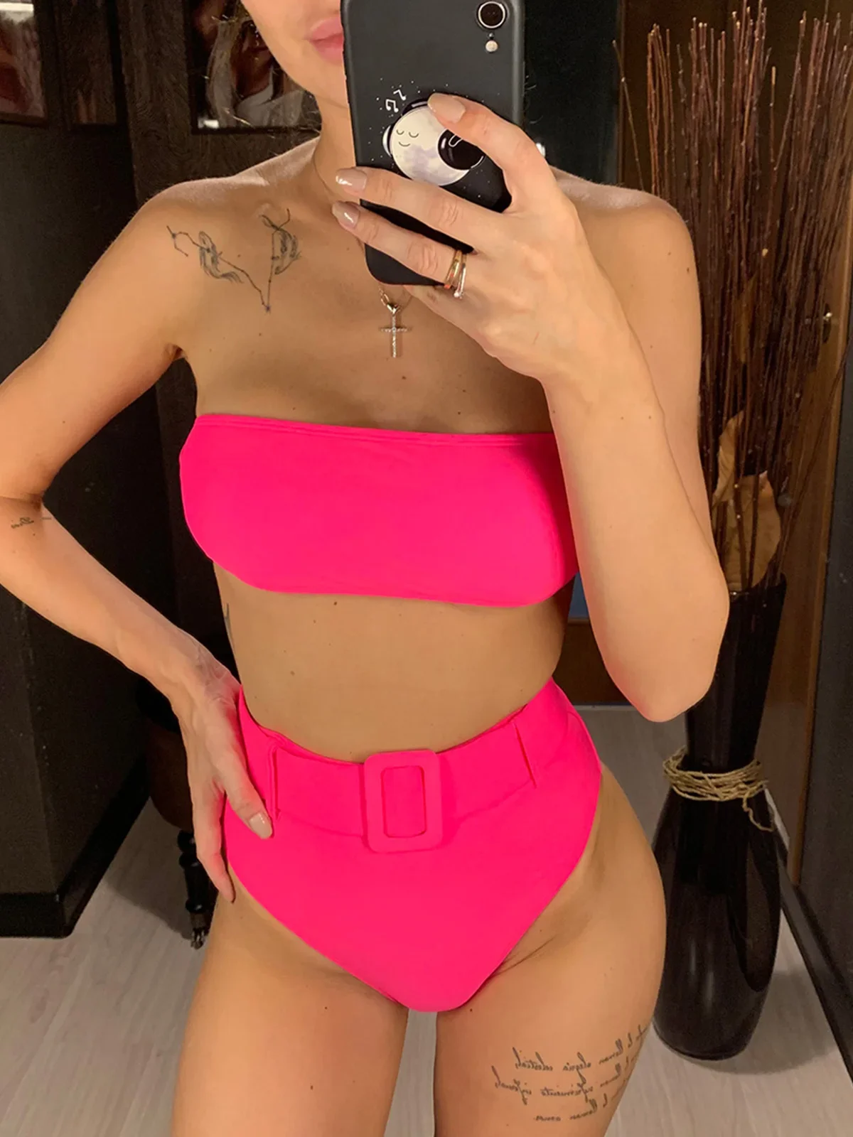 Sexy Bandeau Swimsuit High Waist Bikini Women Swimwear Two-pieces Bikini set With Waist Band Bather Bathing Suit Swim Wear V1635