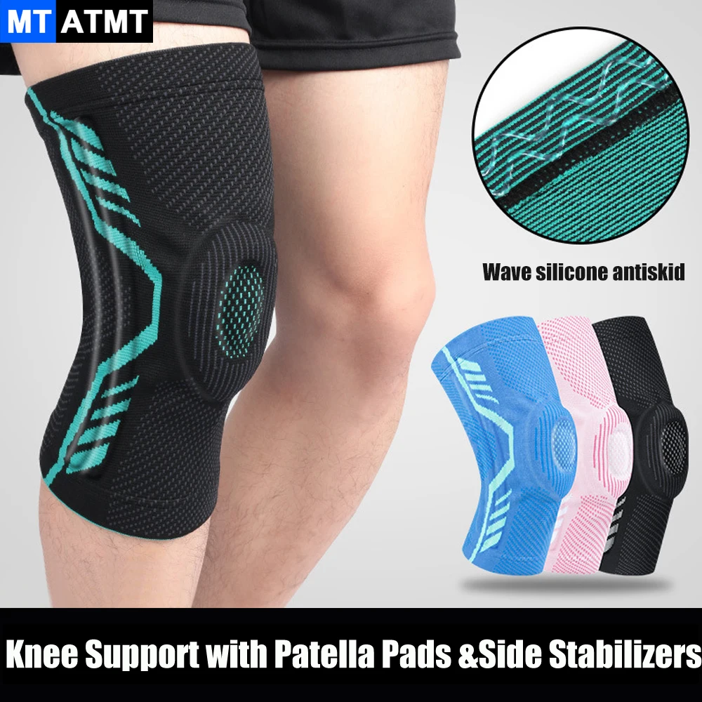 MTATMT 1Pair Sports Compression Knee Support Brace with Patella Gel Pads and Side Stabilizers - for Arthritis Pain Running