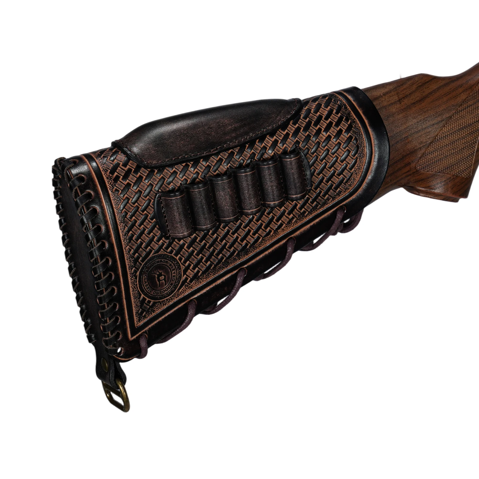 tourbon-vintage-leather-gun-buttstock-cover-rifle-cheek-rest-recoil-pad-w-cartridges-loops-adjustable-brown-hunting-accessories