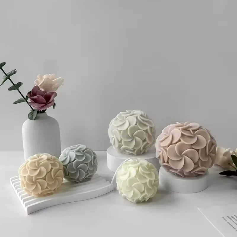 3D relief flower ball candle silicone mold DIY spherical flower soap gypsum crafts resin cement mold chocolate cake baking tool