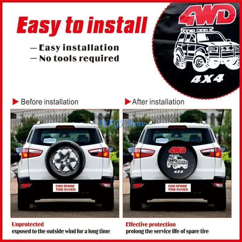 

37JE 14" 15" 16" 17" 4WD PVC Leather Spare Wheel Tire Cover for Case Bag Protec