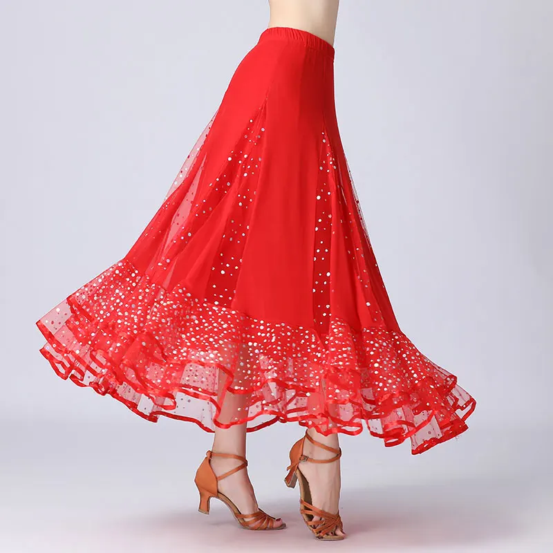 Women Modern Dance Skirt for Women Flamenco Sequin Dance Skirts Waltz Spanish Ballroom Tango Big Swing Costume Stage Skirt