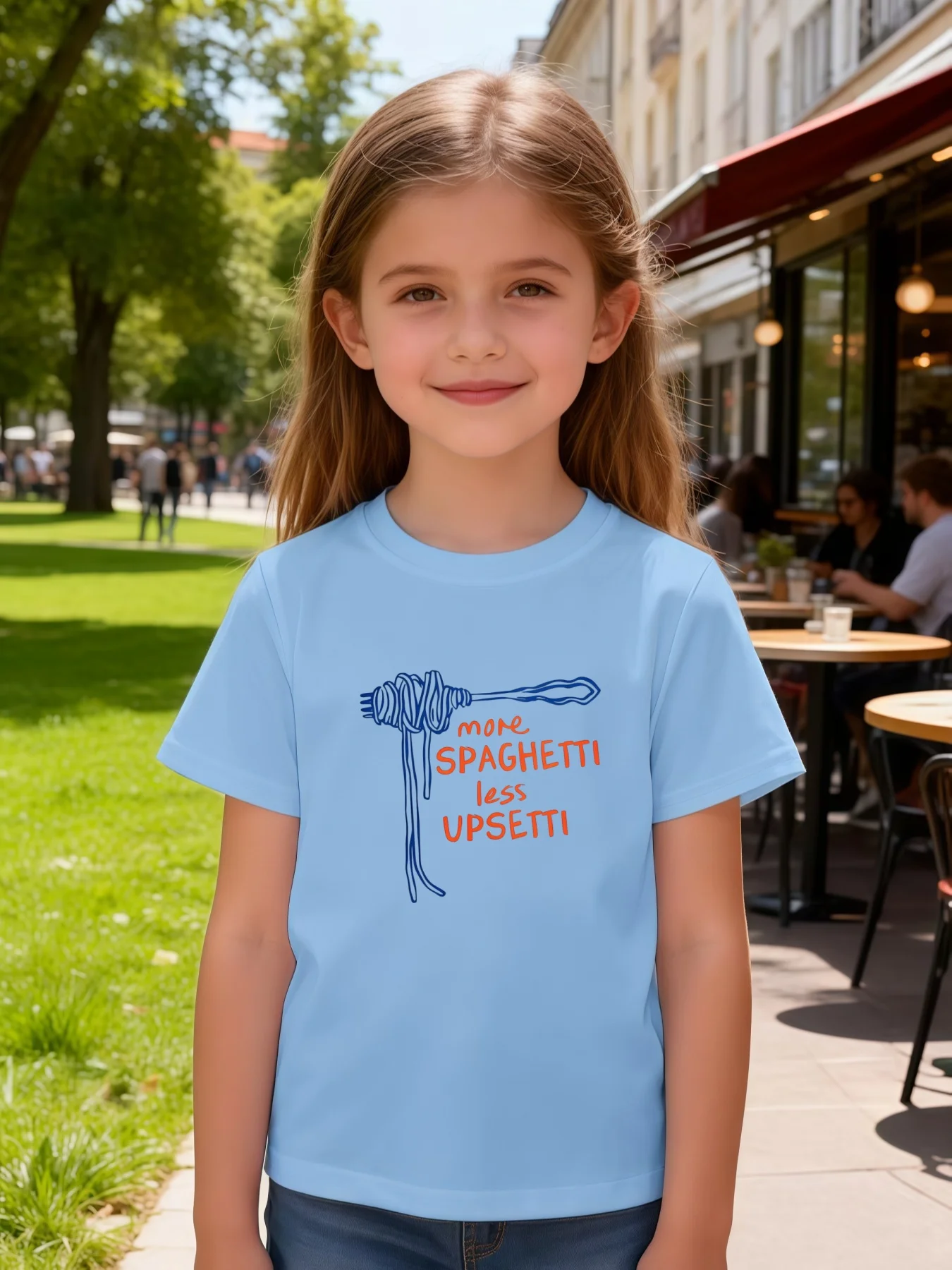 Fun Spaghetti More SPAGHETTI Less UPSETTI Printed Children's T-shirt Creative Trend Comfortable Parent-child T-shirt
