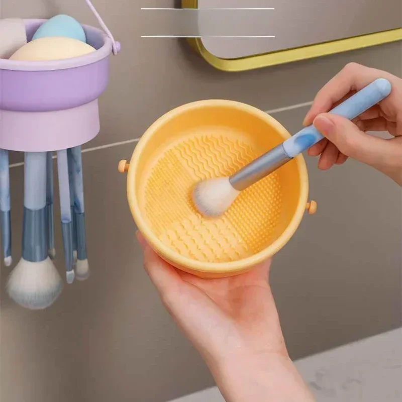 1PCS Silicone Washing Bowl Makeup Brush Cleaning Box Make-up Egg Drying Tool Set Powder Puff Washer Sponge Storage Artifact