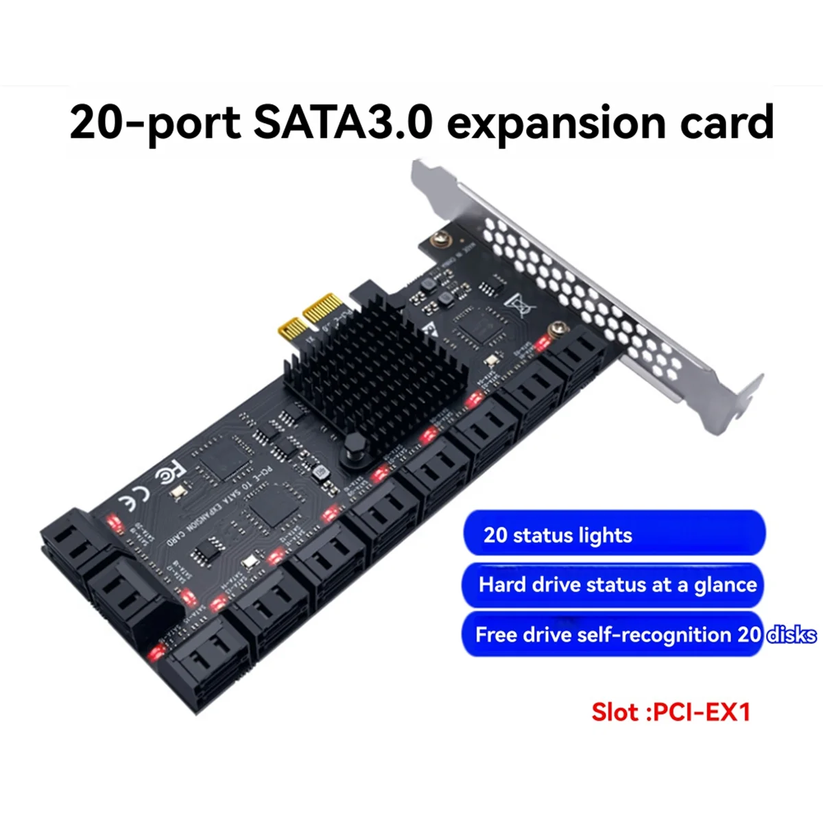 

A05RP PCIE SATA Card 20 Ports SATA 3.0 PCIe Card, PCIe to SATA Controller Expansion Card, Support SATA 3.0 Devices