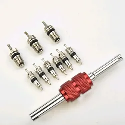 10Pcs/Set Auto Car A/C Air Conditioning System Repair Car Air Conditioner Valve Core with Wrench Removal Installer Tool Vehicle