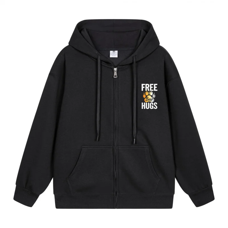 

Men's Zip-Up Hoodie Free Hugs With Paw Print 2025 New Style Casual Couples’ Style Couples’ Style