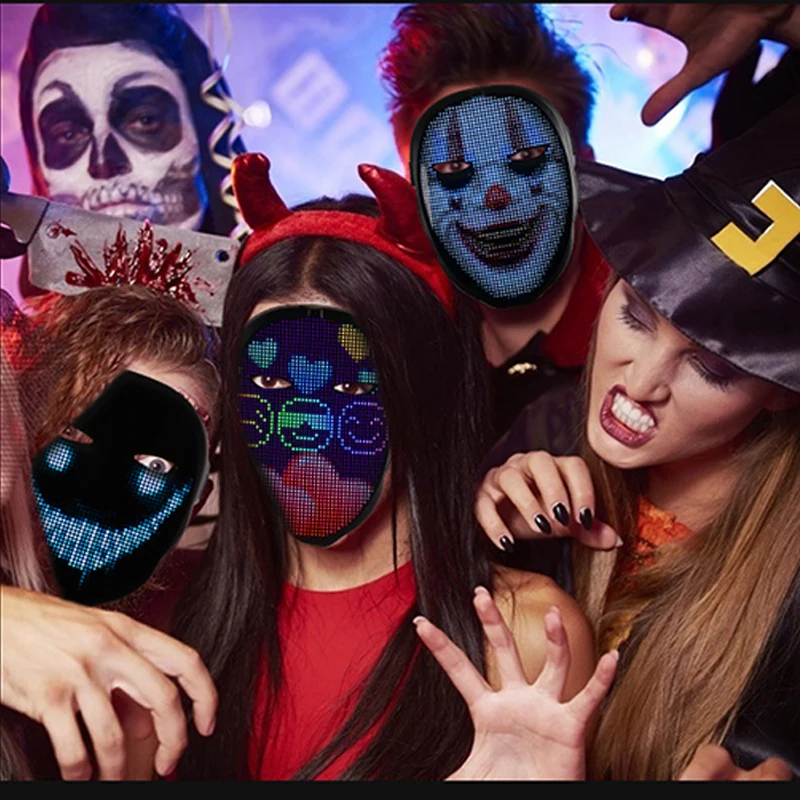 LED Bluetooth Control Mask Dance DJ Bar Night Flashing Led Light Cosplay Supplies DIY Picture Full Color Mask