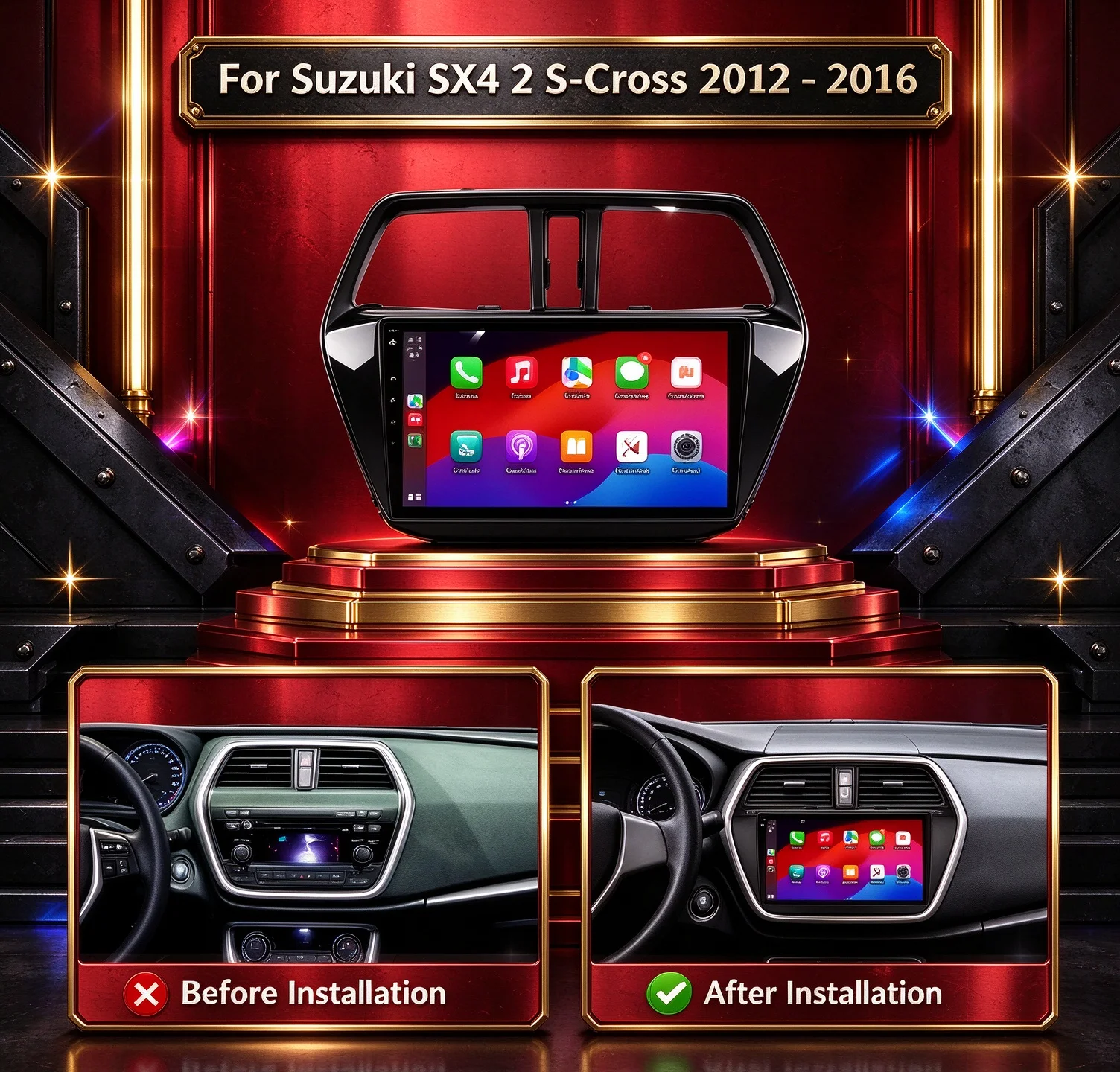 9inch Android 16  Carplay For Suzuki SX4 2 S-Cross 2012-2016 Car Radio Multimedia Navigation 2K QLED Screen