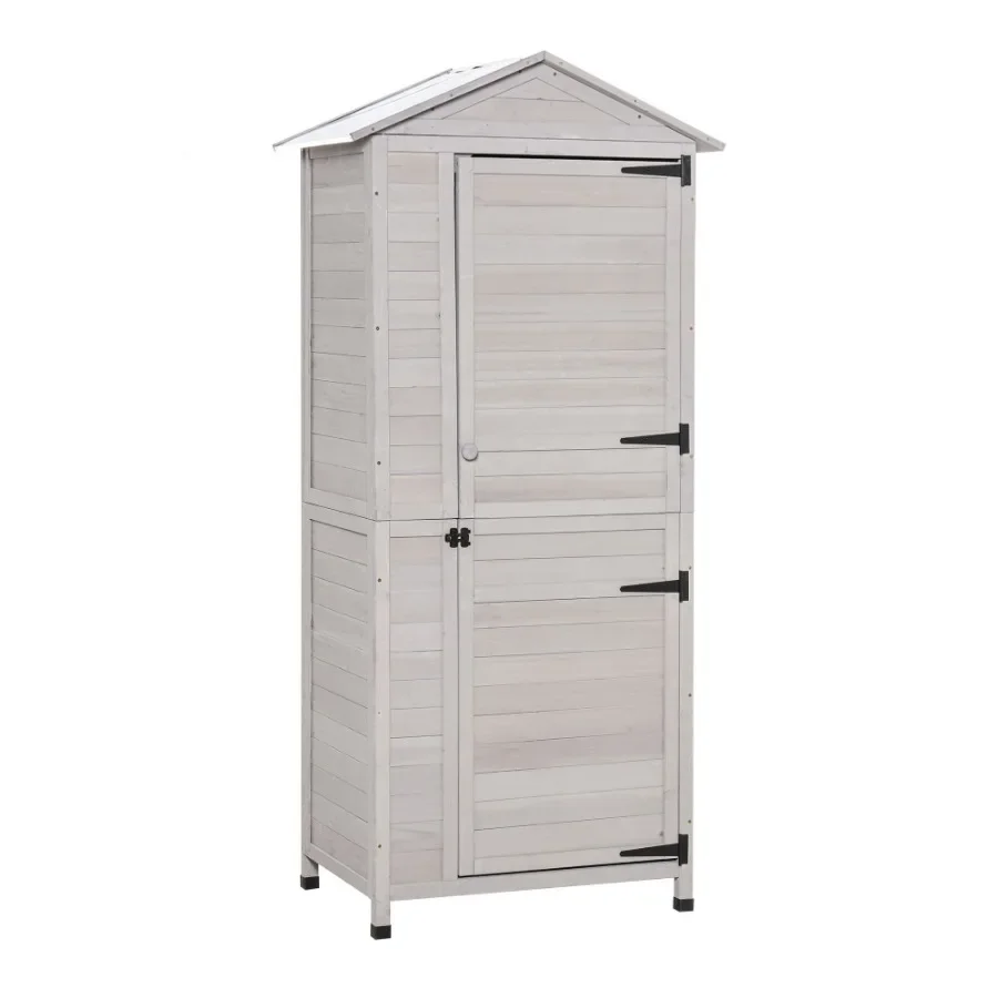 

Outsunny 36" x 25" x 79" Wooden Storage Shed Cabinet Outdoor Tool Shed Organizer with 4-Tier 3 Shelves with Handle Tin Roof Mag