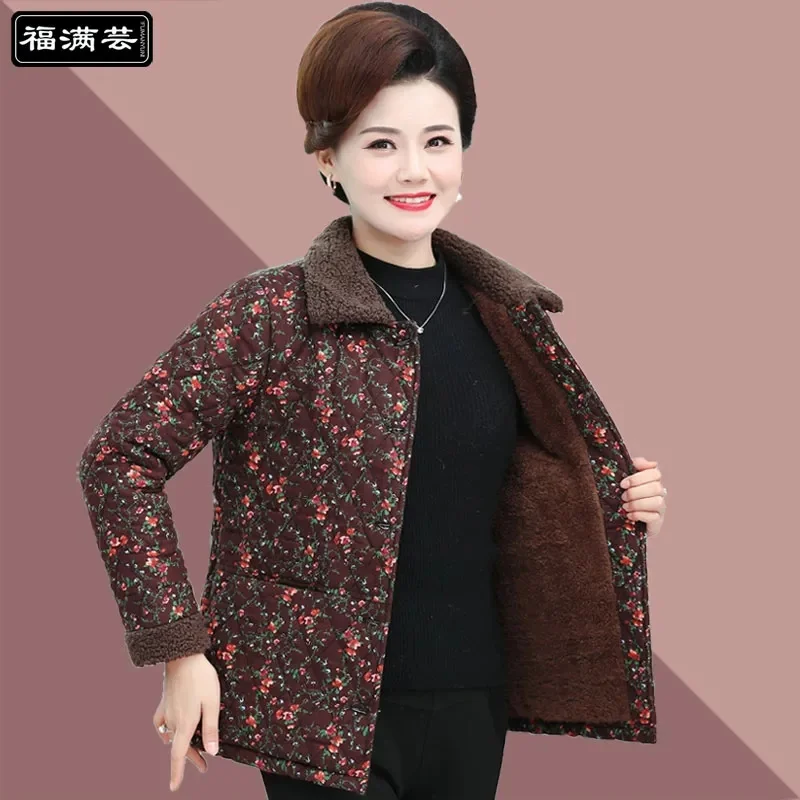 Single-Breasted Add Velvet Keep Warm Mom Autumn Winter Cotton-Padded Clothes Cotton Coat Loose And Comfortable  Ladies Jacket