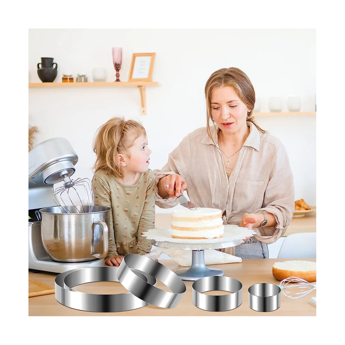 Round Cake Ring Set 4/6/8/10 Inch Biscuit Cutter Circle Cookie Cake Mold Stainless Steel Pastry Ring for Baking