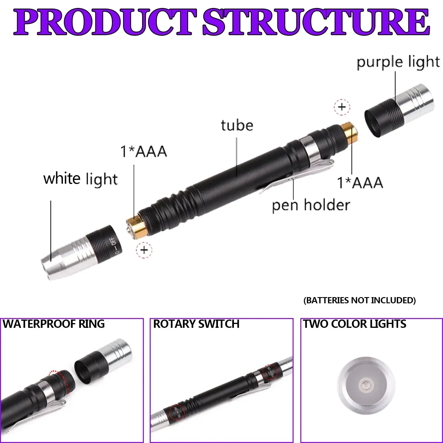 2 in 1 Professional Medical Pen Light UV Flashlight First Aid Mini Torch Handy Work White Light for Doctor Nurse Diagnosis