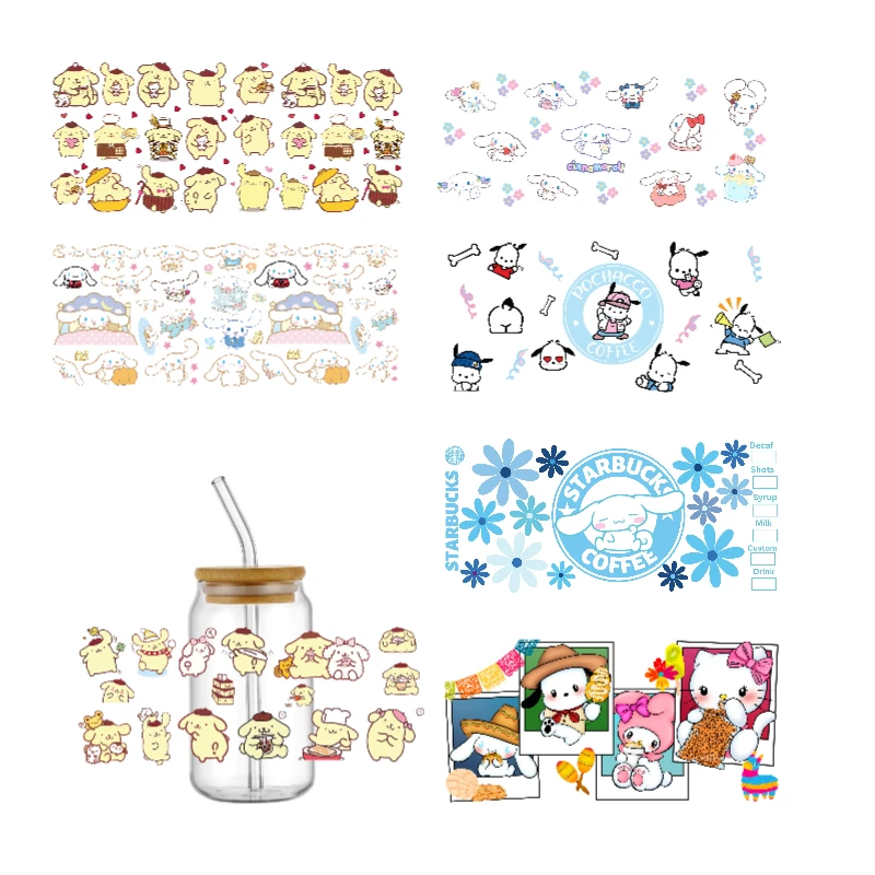 

MINISO Kawaii Cartoon Designs 3D Decals Waterproof Cold Transfer Cup Stickers UV DTF Wraps for 16oz Libby Glasses Can